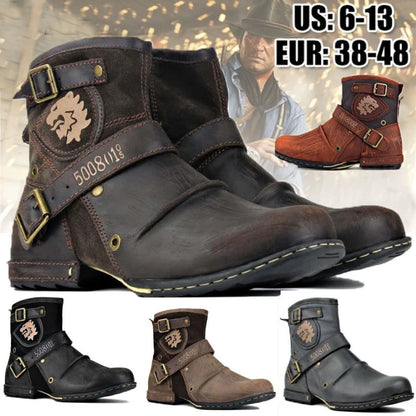 Ankle Boots Retro Motorcycle Western Metal Style Zippers Men