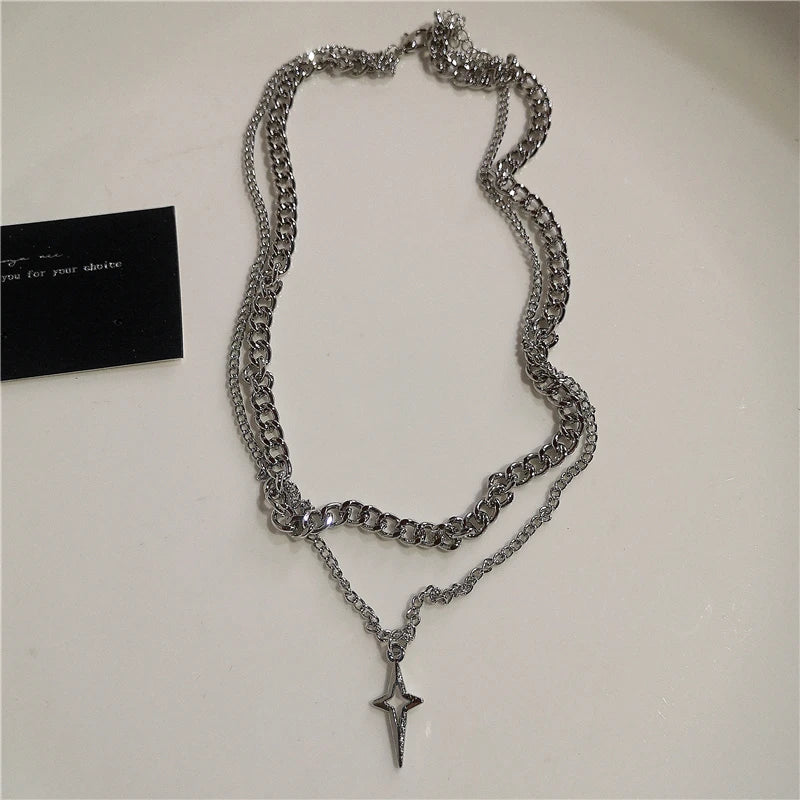 Black Star Cross Red Heart Pendant Ghost Claw Choker Chain Necklace Vintage