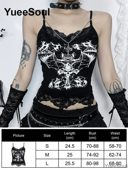 Gothic Lace Mesh Crop Spaghetti Strap Tops