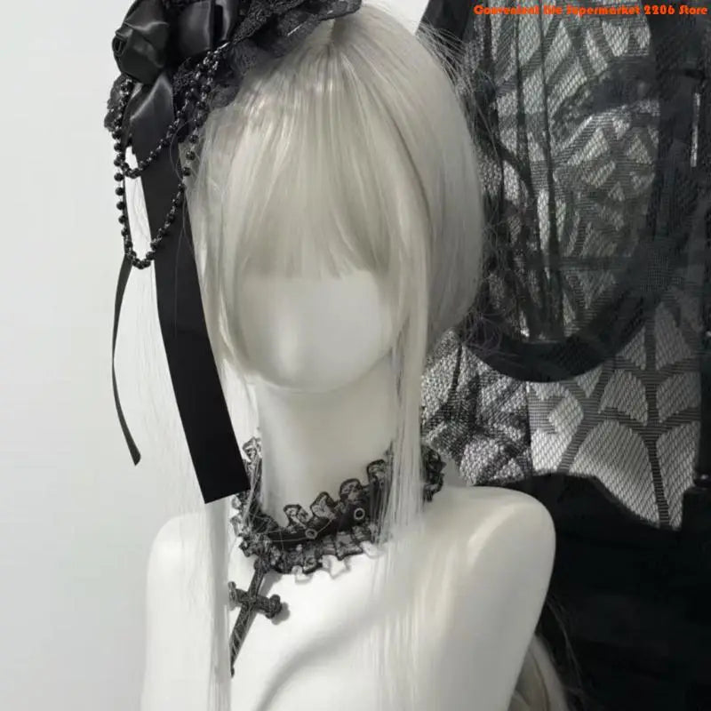 Bead Chain Lace Headpiece Gothic Top Hat