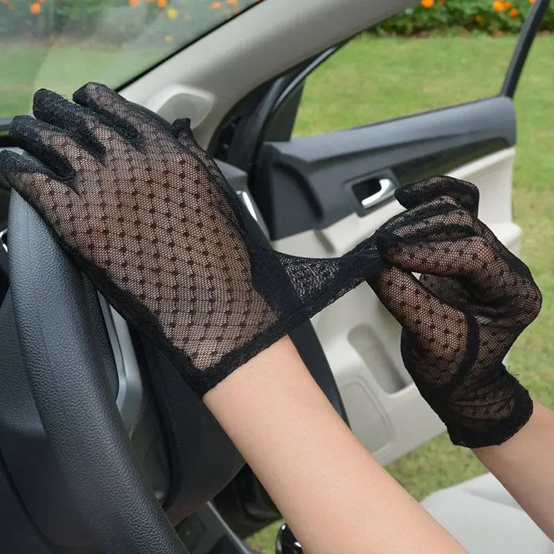 Black Lace Gloves Mesh Hollow High Elasticity Transparent Gloves