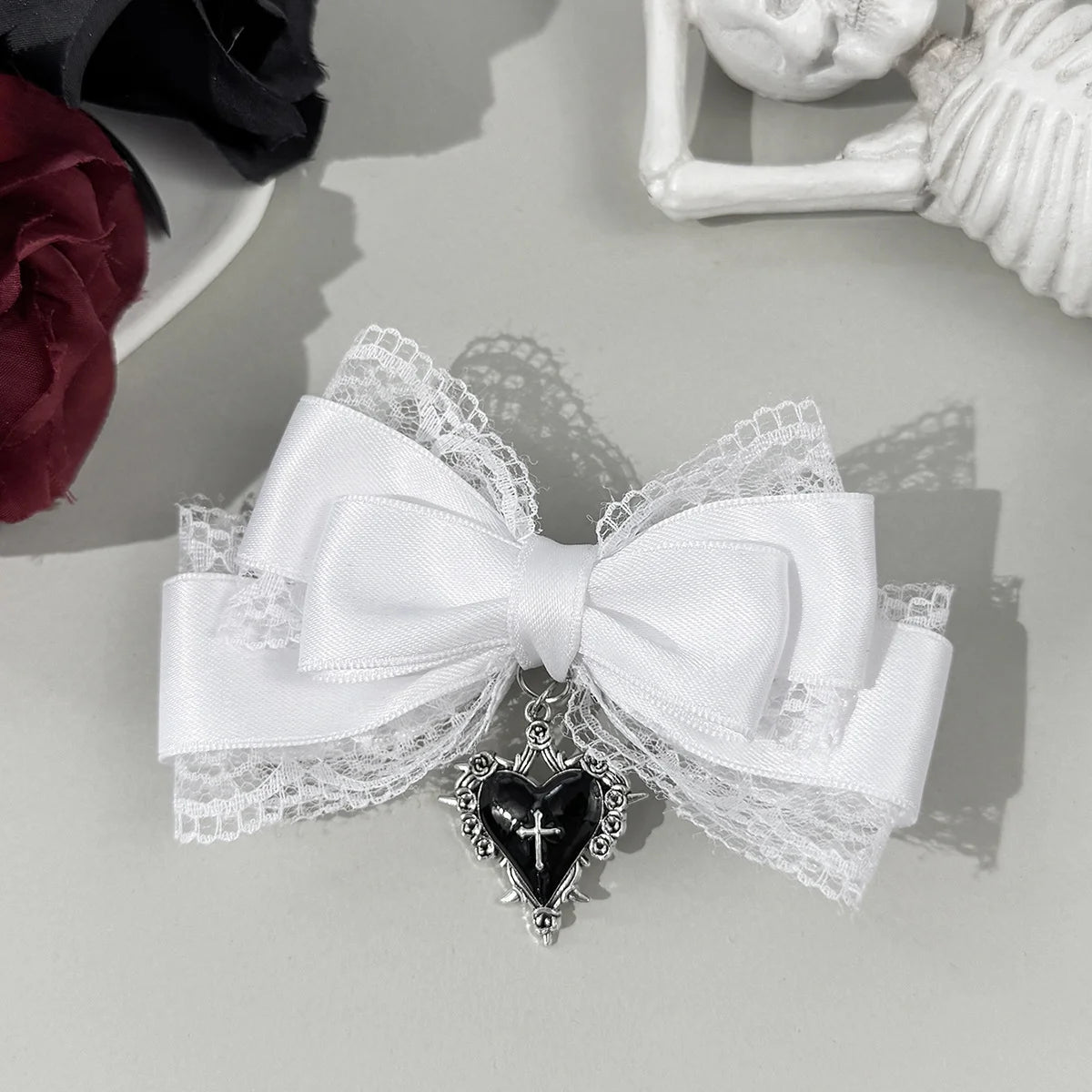 Gothic Lolita Style Hair Clip Black Ribbon Bow