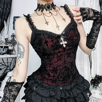 Vintage Camisole Lace Patchwork Beading Crop Tank Tops