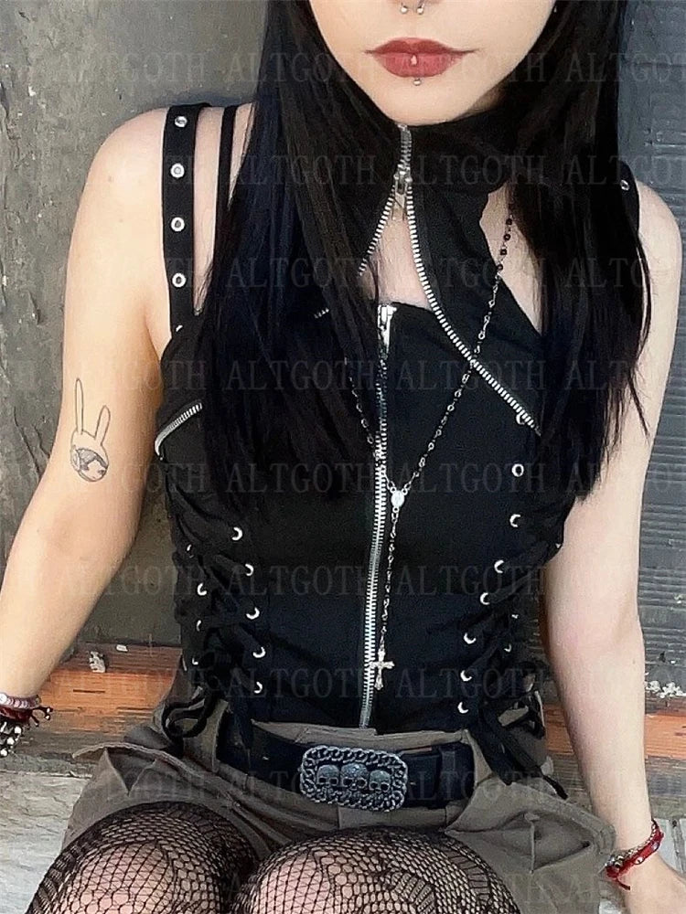 Side Stitched Gothic Banded Crop