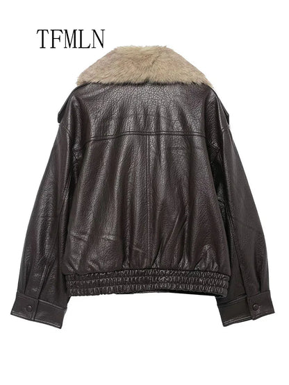Loose Faux Leather Big Fur Winter Jacket