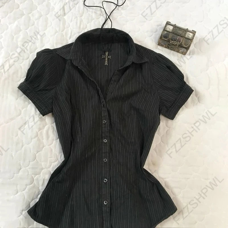 Corset Plaid Lace Ruffle Short Sleeve Shirt