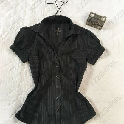 Corset Plaid Lace Ruffle Short Sleeve Shirt