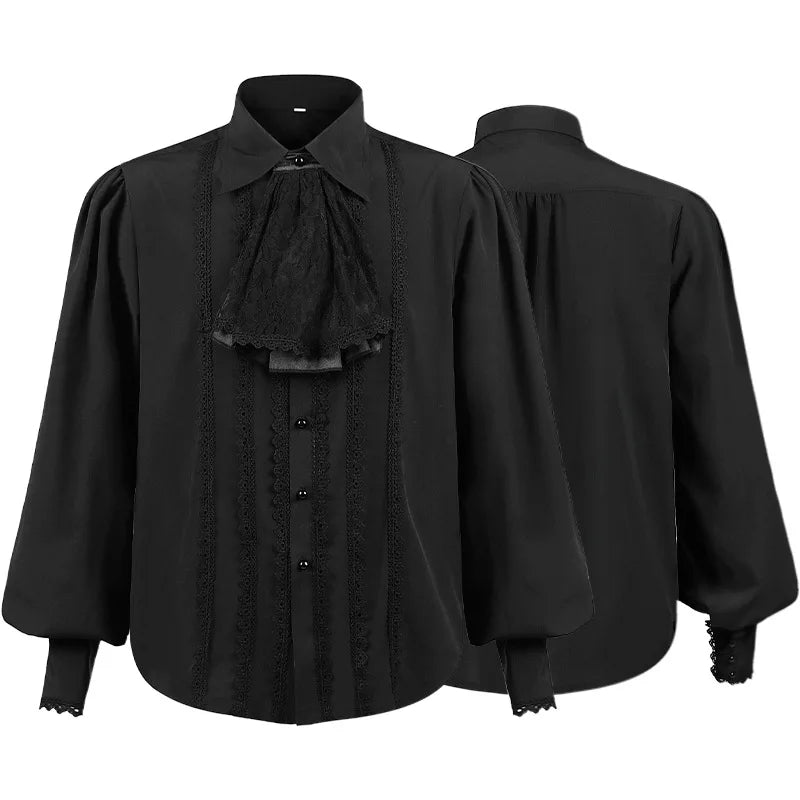Men Dress Shirts Long Sleeve Vampire Renaissance Steampunk Gothic Ruffled Vintage Medieval