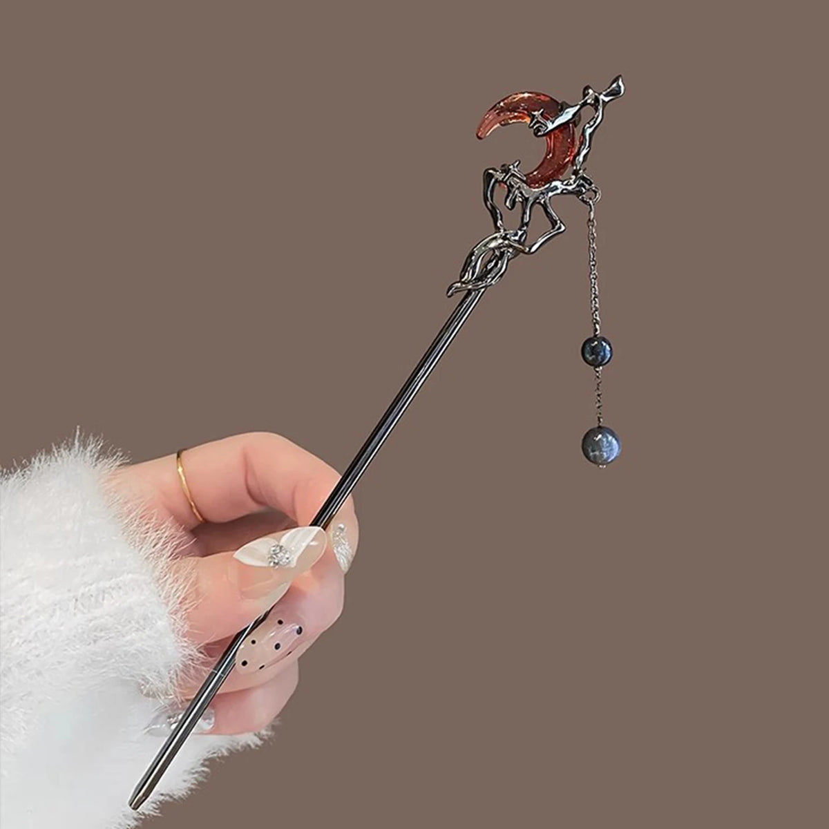 Gothic Style Pendant Hairpin Metal Moon Tassel Hair Accessories