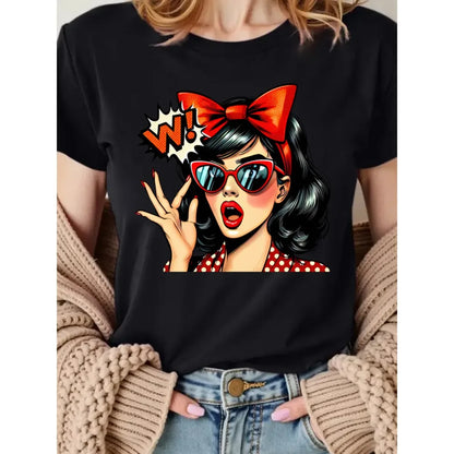 Retro Pop Art Woman Graphic T-Shirt Vintage 50s Pin Up Comic Book