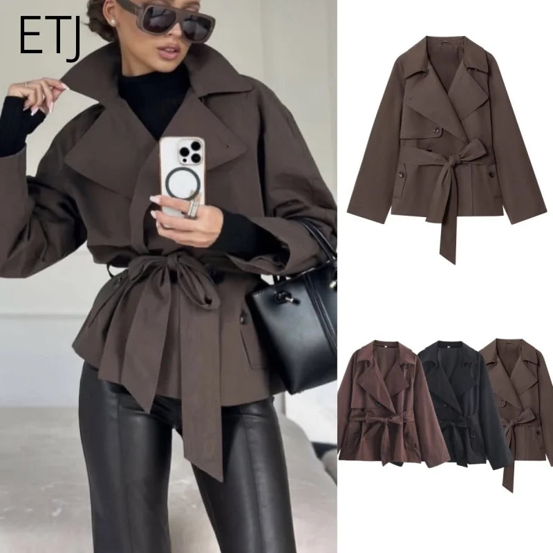 British fall style lapel double-breasted trench coat