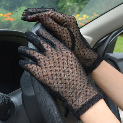 Black Lace Gloves Mesh Hollow High Elasticity Transparent Gloves