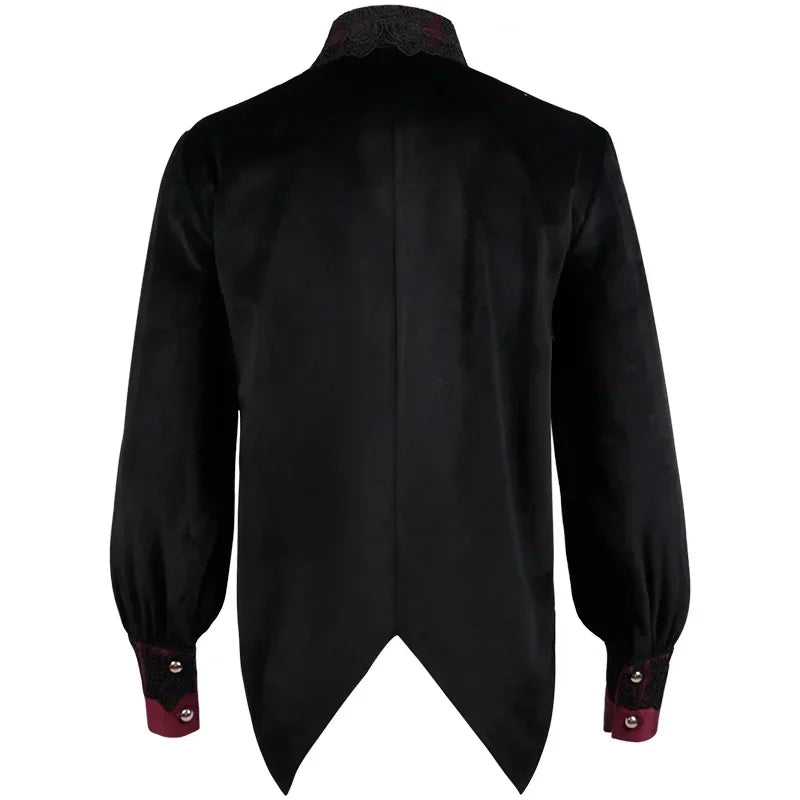Mens Black Ruffled Pirate Shirts Vampire Renaissance Victorian Steampunk Gothic Medieval Long Sleeve