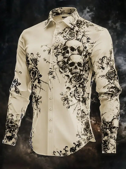 Skull Print Long Sleeve Graphic Shirt Loose Fit