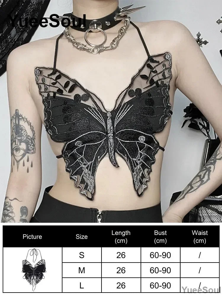 Gothic Lace Mesh Crop Spaghetti Strap Tops