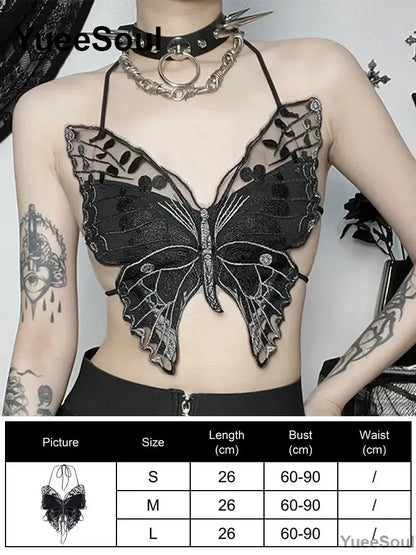 Gothic Lace Mesh Crop Spaghetti Strap Tops