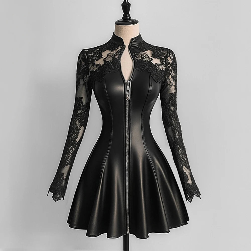 Warrior Rider PU Leather Bodycon Dresses