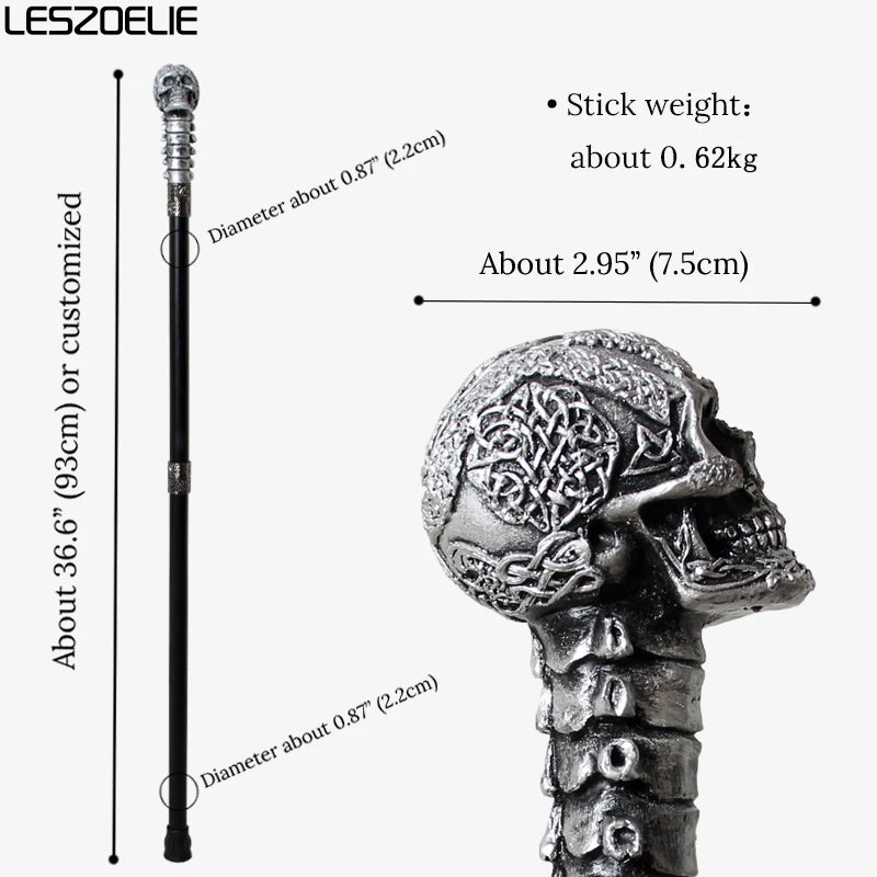 Silver Black Resin Skull Head Walking Stick Cane