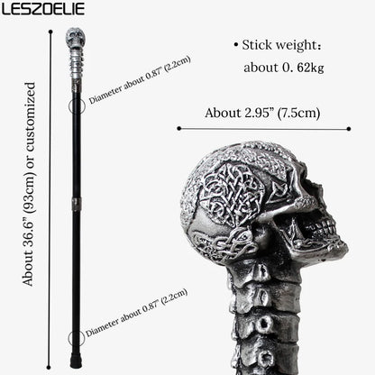 Silver Black Resin Skull Head Walking Stick Cane