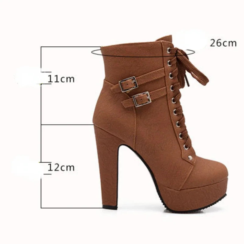 European style cross strap belt buckle boots