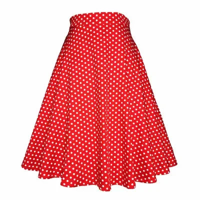 Small Red Polka Dot Midi Summer Pin Up High Waist Retro Vintage Rockabilly 50s Women Skirt
