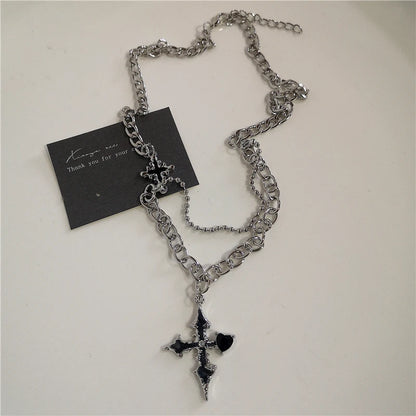Punk Rock Black Heart Cross Pendant Chain Necklace Goth Accessories