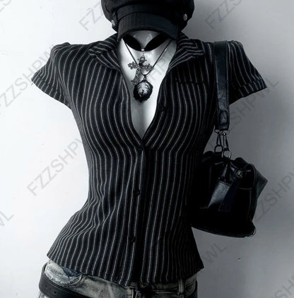 Corset Plaid Lace Ruffle Short Sleeve Shirt