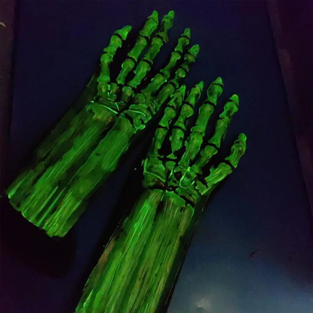 Luminous Skull Bone Gloves Glow In Dark Long Sleeve Skeleton