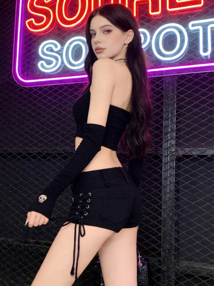 Denim Side Stitched Rivet Shorts