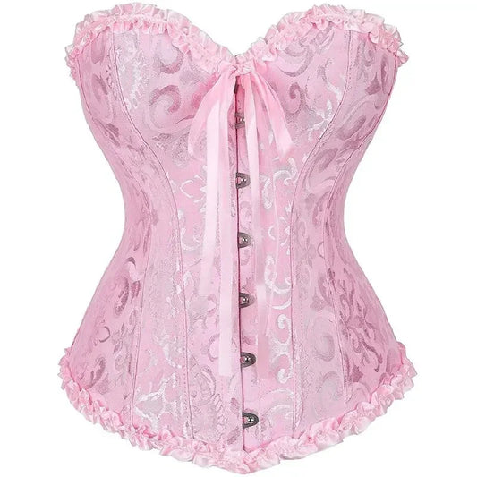 Women Corset Top Jacquard Overbust Bustier Victorian Lace up Floral Vintage