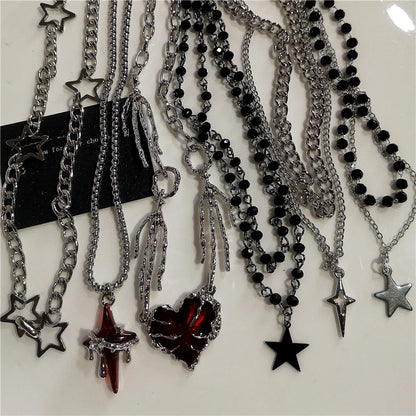 Black Star Cross Red Heart Pendant Ghost Claw Choker Chain Necklace Vintage