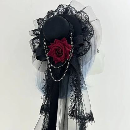 Lace Gothic Lace Veil Chain Chiffon Rose Hat Rose Victorian Retro Small Top Hat