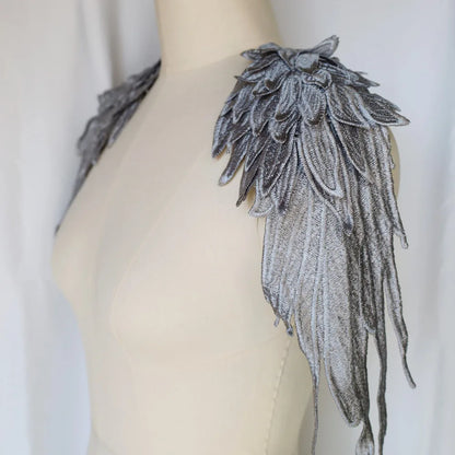 2PCS/Set Embroidery Angel Wing Applique Sewing Flower Collar Patch