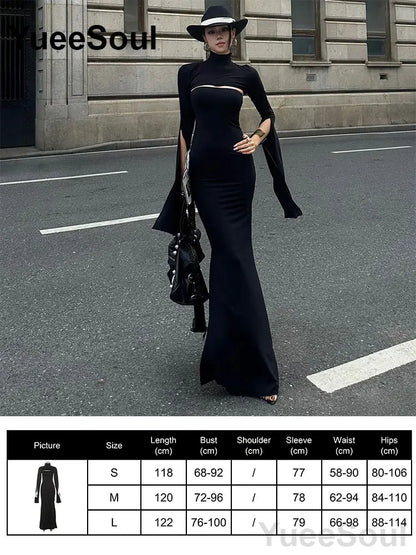 Gothic Long Sleeve Lace Slim Black Dresses
