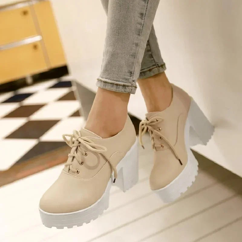 Pumps Chunky Block High Heels Shoes
