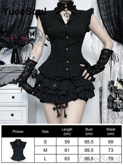 Gothic Lace Mesh Crop Spaghetti Strap Tops