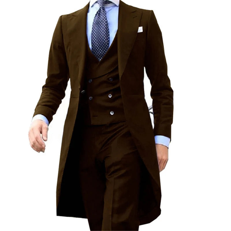 Business Casual Long Suit Vest Trousers Men's 3 Piece Set