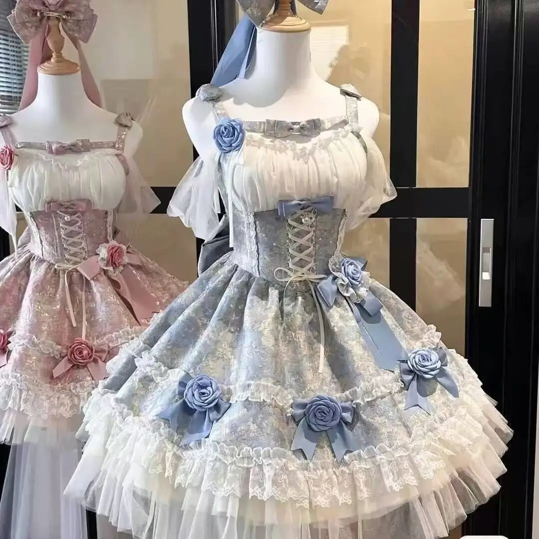 Sling Retro Tulle Ruffles Trim Dress
