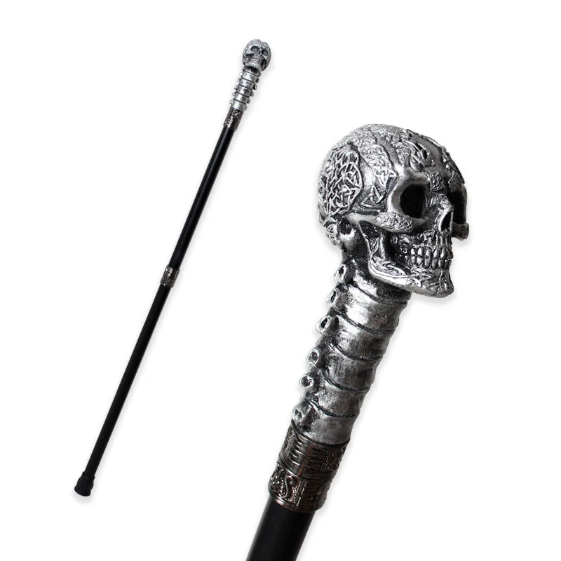 Silver Black Resin Skull Head Walking Stick Cane