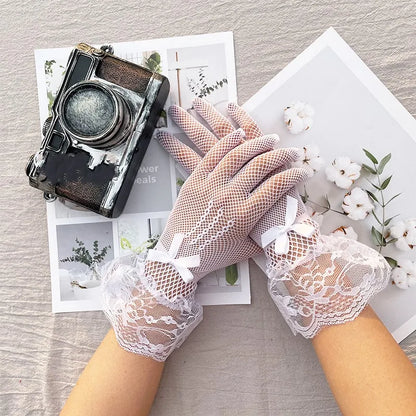 Lace Hollow Out Gloves Mesh Thin Mittens