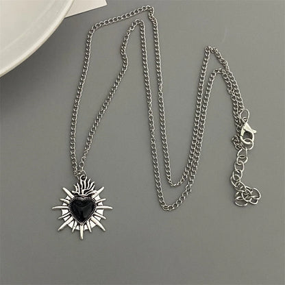 Red Black Heart Pendant Chain Necklace Vintage Goth