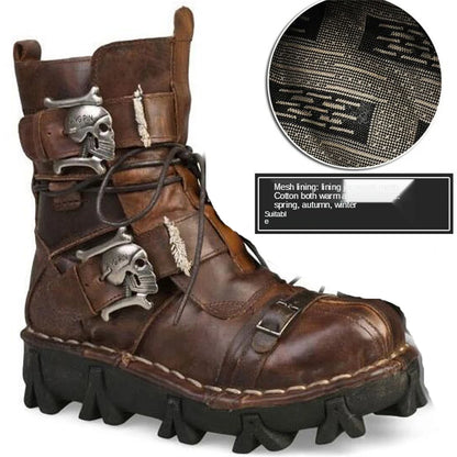 Men's Cowhide Genuine Leather Skull Desert Ankle Boots Handmade