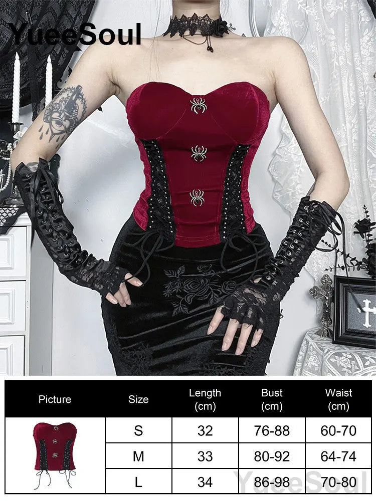 Gothic Lace Mesh Crop Spaghetti Strap Tops