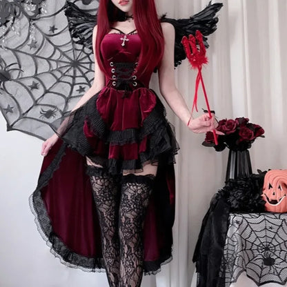 Vintage Gothic Lace Dovetail Halter Dress