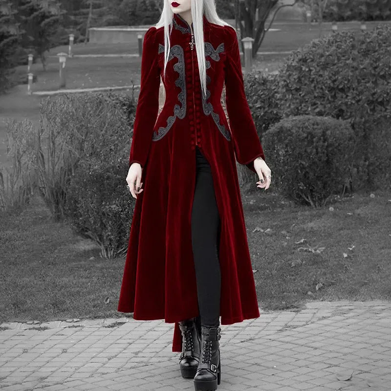 Long Sleeve Velvet Tailcoat Gothic Vampire Medieval