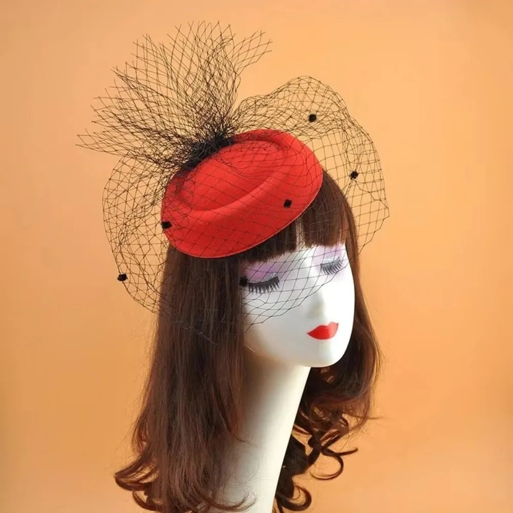 Retro Black Veil Small Dinner Party Hat