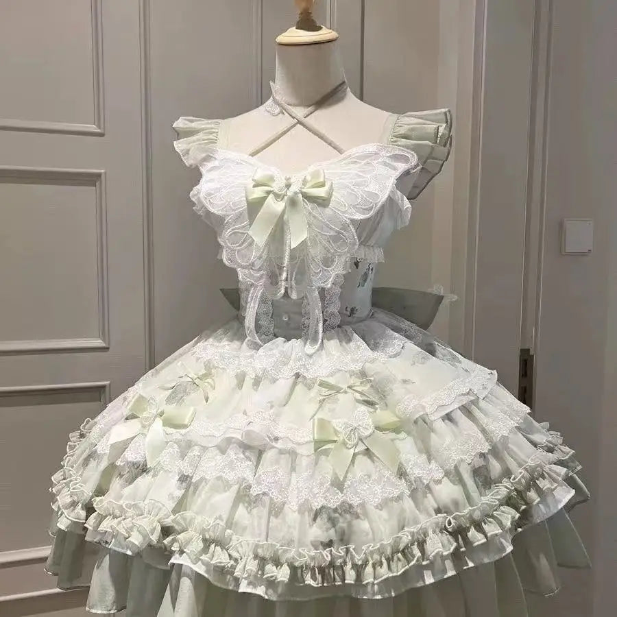 Sling Retro Tulle Ruffles Trim Dress