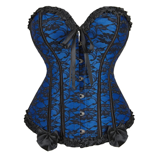 Corsets Bustiers Floral Lace Tops Vintage Bow Satin Lingerie Body Shaper