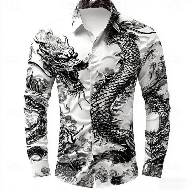 Dragon Men's Long Sleeve Casual Shirt 3D Printed
