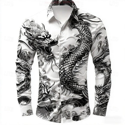 Dragon Men's Long Sleeve Casual Shirt 3D Printed
